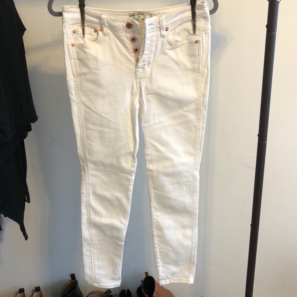 Free People White Mid Rise Skinny Jeans